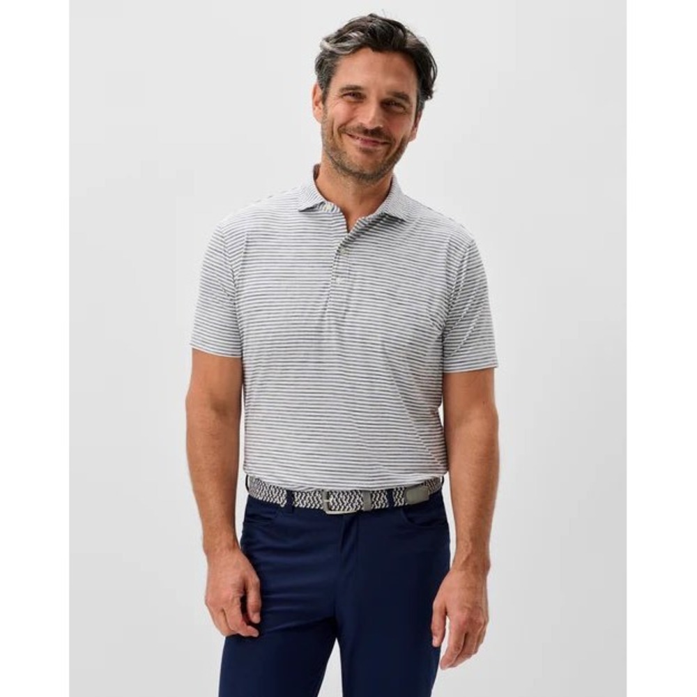 Johnnie-O Featherweight Polo‎ Shirt Mens XL Blue White Striped UPF 50 Golf Top
